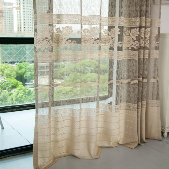 2 Panel Gray Jacquard Window Screening Sheer Curtains Hollow Out Bedroom Living Room Home Decor