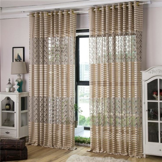 2 Panel Jacquard Lace Sheer Tulle Curtains Bedroom Living Room Hollow Out Window Screening