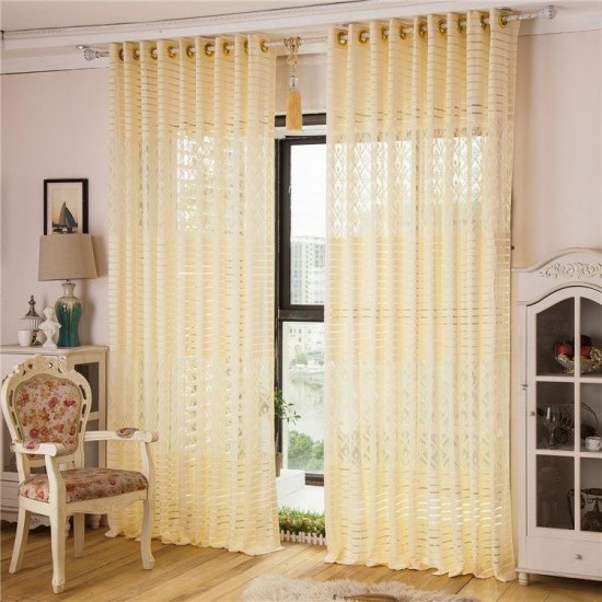 2 Panel Jacquard Lace Sheer Tulle Curtains Bedroom Living Room Hollow Out Window Screening