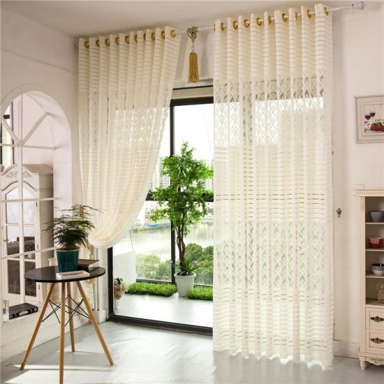 2 Panel Jacquard Lace Sheer Tulle Curtains Bedroom Living Room Hollow Out Window Screening