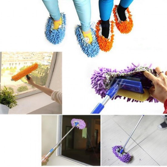 2Pcs Multifunction Chenille Cleaning Mop Shoes Mophead Overshoe Floor Dust Cleaning Slippers