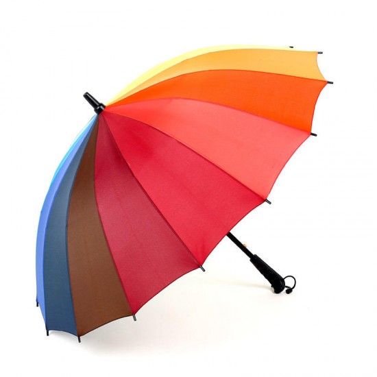 16k Rib Color Rainbow Fashion Long Handle Straight Anti-UV Sun/Rain Stick Golf Umbrella
