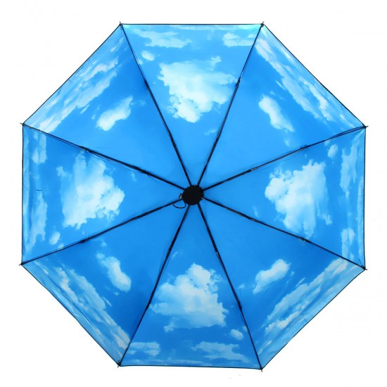 Anti UV Sun Protection Umbrella Blue Sky 3 Folding Parasols Rain Umbrella