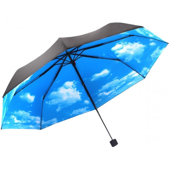 Anti UV Sun Protection Umbrella Blue Sky 3 Folding Parasols Rain Umbrella