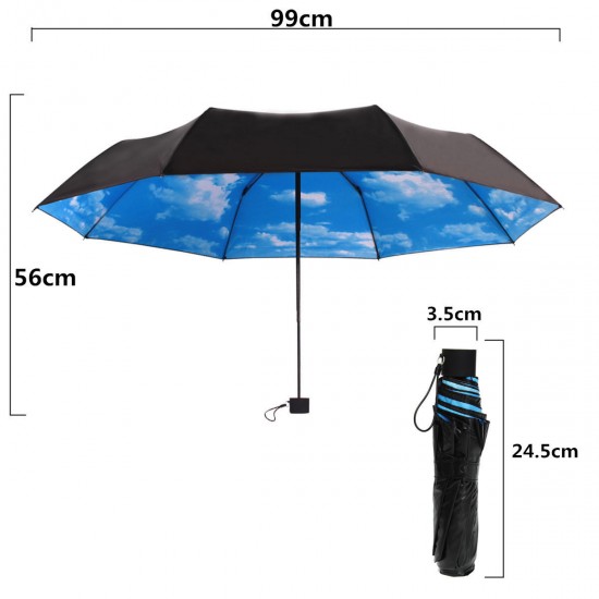 Anti UV Sun Protection Umbrella Blue Sky 3 Folding Parasols Rain Umbrella