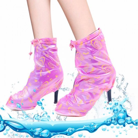 Women Waterproof Rain Shoes Cover Boots High Heel Shoes Slip Resistant Overshoes Rain Gear