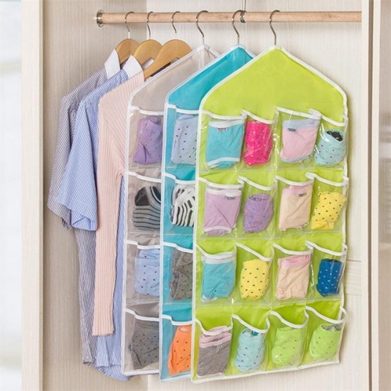 16 Pockets Multifunction Underwear Sorting Storage Bag Door Wall Hanging Closet Organizer Bag Space-Saving Underwear Storage Bags