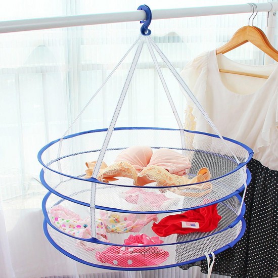 2 Layers Clothes Drying Rack Drying Laundry Bag Folding Hanging Hanger Clothes Laundry Basket