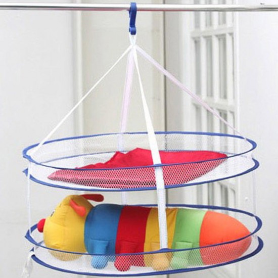 2 Layers Clothes Drying Rack Drying Laundry Bag Folding Hanging Hanger Clothes Laundry Basket