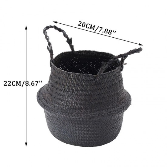 Black Seagrass Belly Basket Storage Holder Plant Pot Bag Home Decoration Storage Baskets