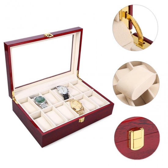 10 Grids Retro Red Wooden Watch Display Case Durable Packaging Holder Jewelry Collection Storage Watch Organizer Box Casket