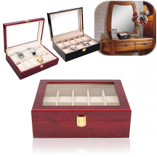 10 Grids Retro Red Wooden Watch Display Case Durable Packaging Holder Jewelry Collection Storage Watch Organizer Box Casket