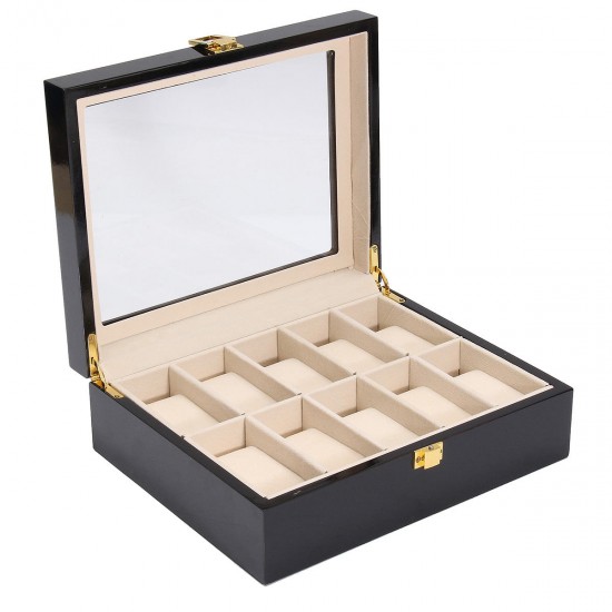 10 Grids Retro Red Wooden Watch Display Case Durable Packaging Holder Jewelry Collection Storage Watch Organizer Box Casket