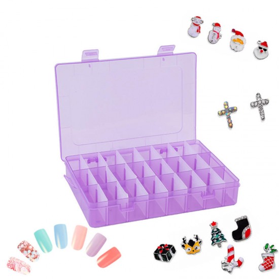 Adjustable 24 Grids Plastic Clear Case Box Holder Container Pills Jewelry Earring Nail Art Tips In Desk Small Storager