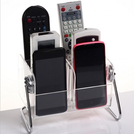 Desktop Clear TV Remote Control Mobile Phone Organizer Storage Box Stand Holder Transparent Case