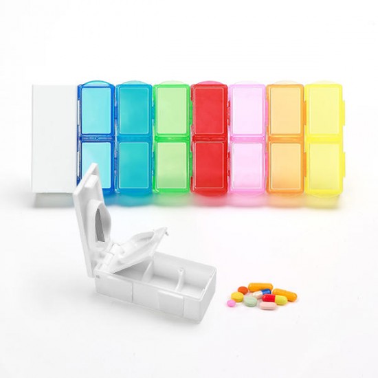 KCASA KC-JS0802 Portable 7 Days Pill Box Travel Medicine Organizer With Pill Splitter Cutter