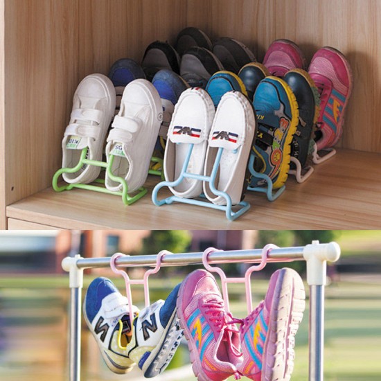 2PCS/Set Multi-function Plastic Children Kids Shoes Hanging Storage Shelf Drying Rack Shoe Rack Stand Hanger Wardrobe Organizer