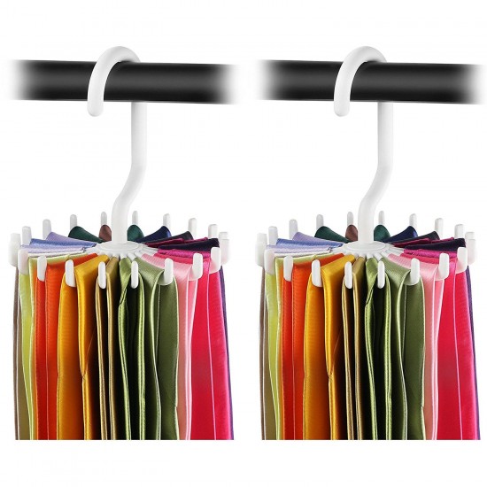 2pcs 360° Rotatable Tie Hanger Rack Adjustable Neck Ties Silk Scarf Storage Hook Organizer