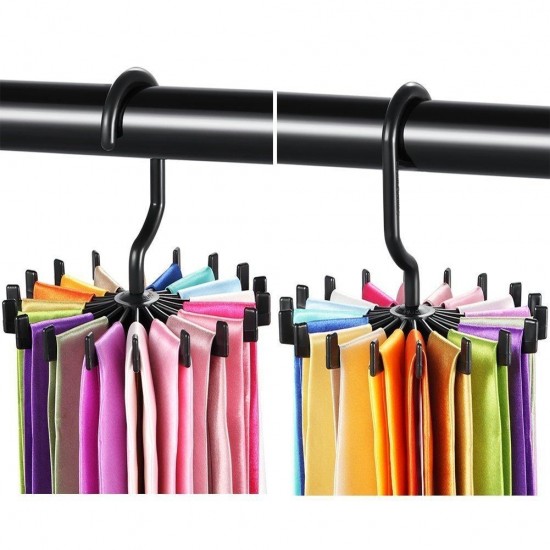 2pcs 360° Rotatable Tie Hanger Rack Adjustable Neck Ties Silk Scarf Storage Hook Organizer