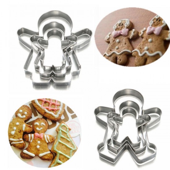 3Pcs Christmas Gingerbread Man Cookie Cutter Stainless Steel Biscuit Mold