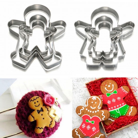 3Pcs Christmas Gingerbread Man Cookie Cutter Stainless Steel Biscuit Mold