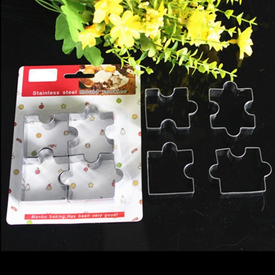 4pcs Stainless Steel Cake Mold Puzzle Piece Pastry Cookie Cutter Biscuit Baking Tools Accessories