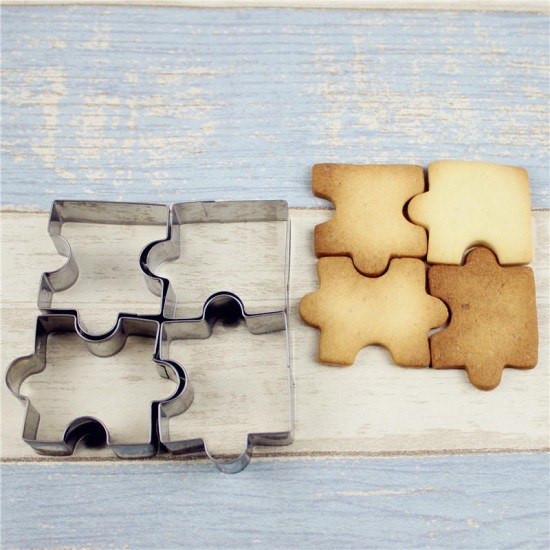 4pcs Stainless Steel Cake Mold Puzzle Piece Pastry Cookie Cutter Biscuit Baking Tools Accessories