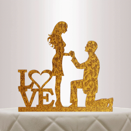 Honana CF-CT01 Love Acrylic Wedding Cake Topper Golden Shining Bride Groom Wedding Decoration