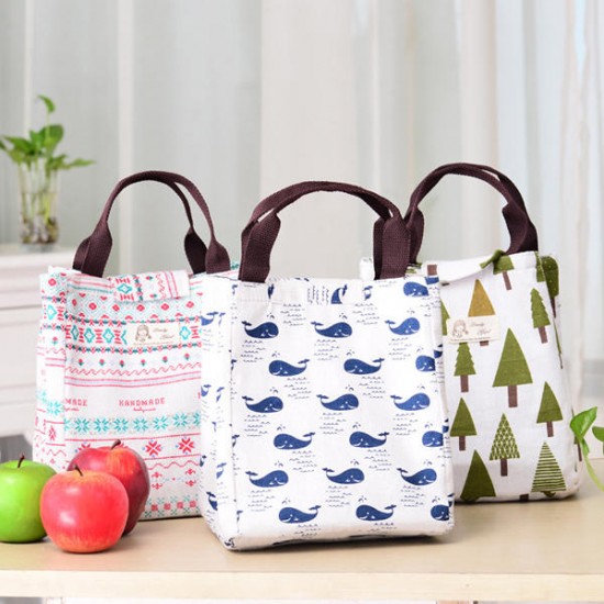 Woman Hand-held Lunch Tote Bag Travel Picnic Cooler Insulated Handbag Waterproof Storage Containers