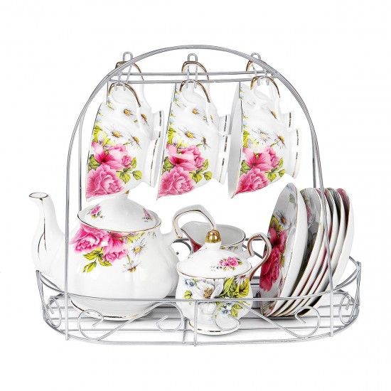 15pcs Fine Bone China Pottery Porcelain Elegant Coffee Tea Pot Cup Set Gifts