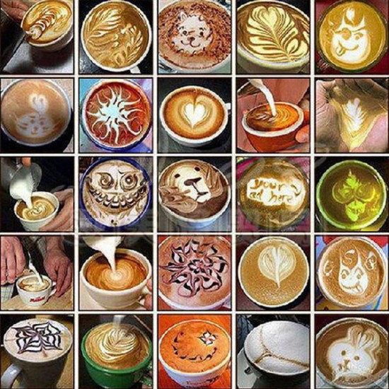 16Pcs Cappuccino Latte Art Coffee Stencils Duster Cake Icing Spray