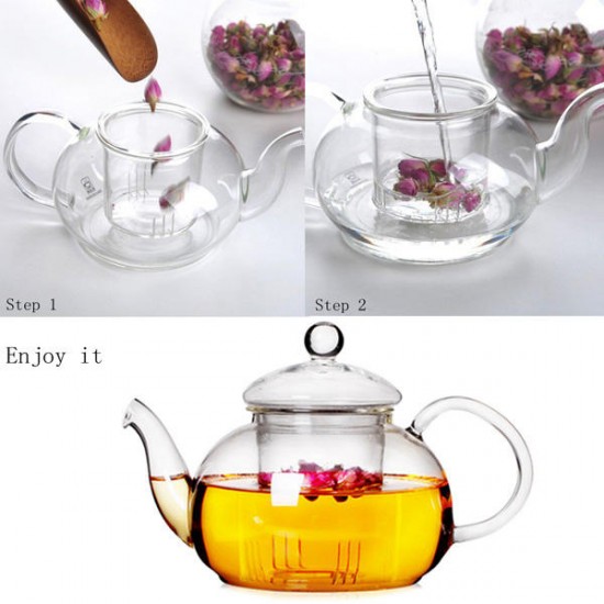 350ML-1000ML Heat Resistant Glass Teapot With Infuser Coffee Tea Leaf