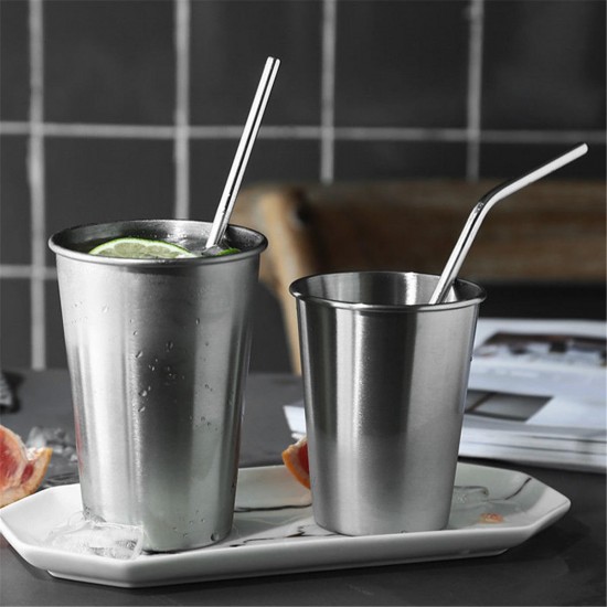 Stainless Steel Metal Drinking Straw Reusable Juice Pipe + Cleaner Brush + Box