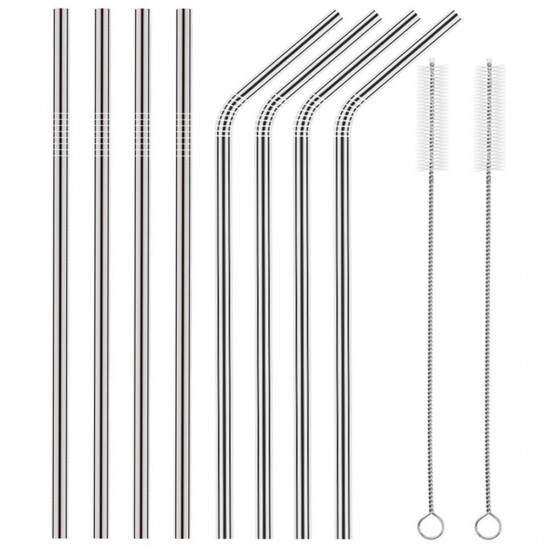 Stainless Steel Metal Drinking Straw Reusable Juice Pipe + Cleaner Brush + Box