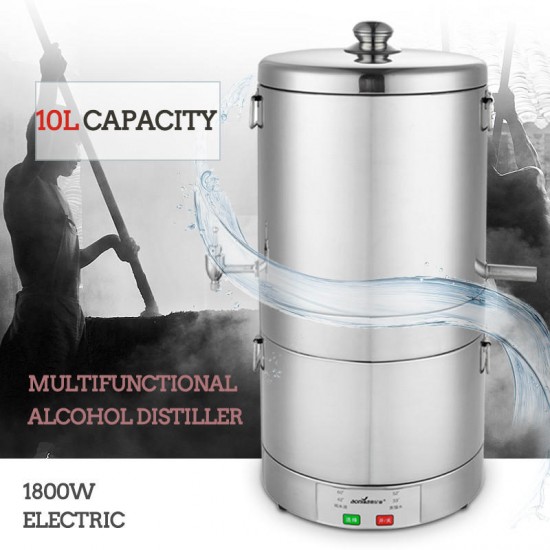 10L DIY Professional Alcohol Moonshine Water Copper Household Home Stainless Alcohol Distiller Boiler B-eer W-ine Making For Party Home Living 220V