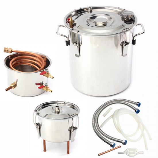 20L 5Gal Alcohol Distiller With Thumper Keg DIY Handmade Moonshine Water Copper Hine For B-eer W-ine Making Stainless Boiler Christmas Gift