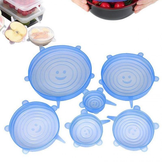 6PCS Reusable Food Cover Fresh Keeping Sealing Stretch Lid Kitchen Storage Container Silicone Lid