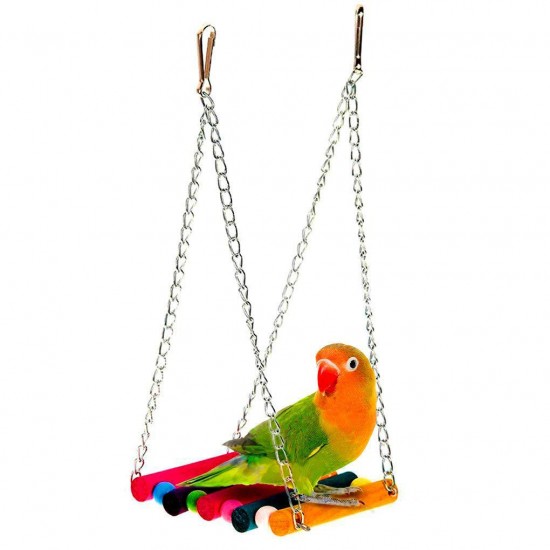Parrot Toy Colorful Wooden Swing Suspension Bridge Standing Bar Bird Cage Accessories Pet Toys