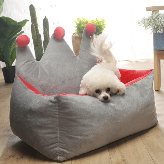 3 Colors Luxury Crown Crystal Velvet Pet Bed Kennel Dog Cat Warm Sofa Pet Bed
