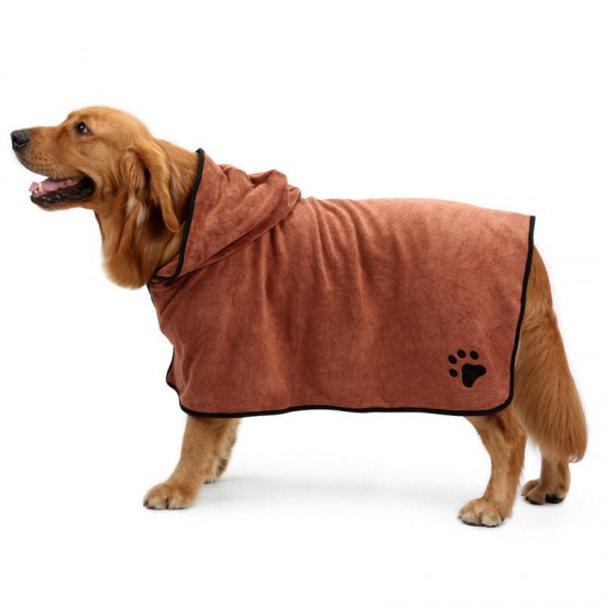 Dog Bathrobe Warm Dog Clothes Absorbent Pet Drying Towel Embroidery Paw Cat Hood Pet Bath Towel