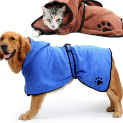 Dog Bathrobe Warm Dog Clothes Absorbent Pet Drying Towel Embroidery Paw Cat Hood Pet Bath Towel