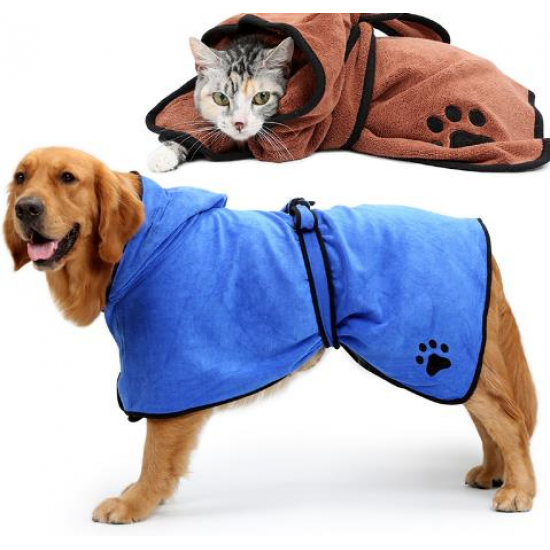 Dog Bathrobe Warm Dog Clothes Absorbent Pet Drying Towel Embroidery Paw Cat Hood Pet Bath Towel