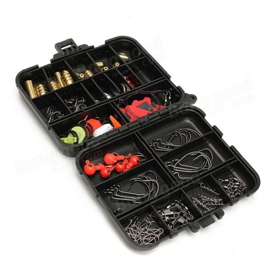 128pcs Fishing Lures Hooks Baits Black Tackle Box Full Storage Case Tool Set