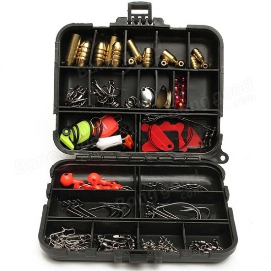 128pcs Fishing Lures Hooks Baits Black Tackle Box Full Storage Case Tool Set