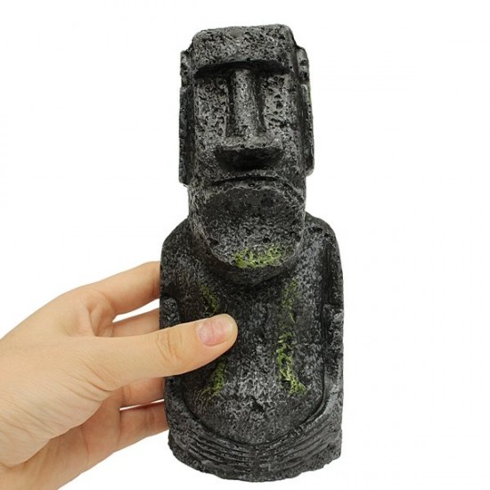 2PCS Resin Easter Island Statues Set Fish Tank Ornament Aquarium Decoration