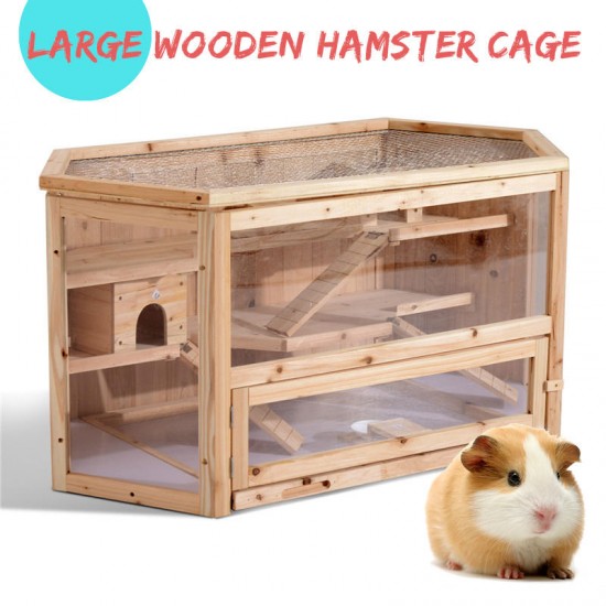 3-Tier Wooden Hamster Cage House Rodent Mouse Pet Small Animal Wood Layers Kit