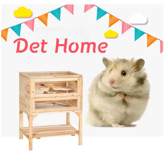 Wooden 3 Tiers Hamster Cage Wood House Pet Mouse Small Animals Rats Exercise