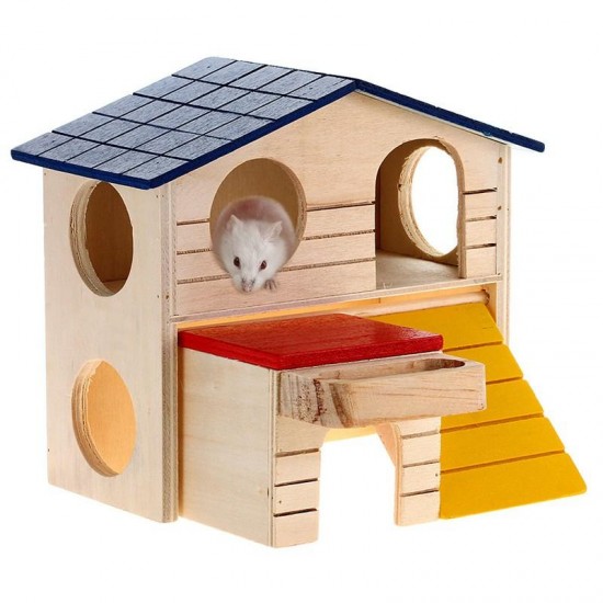 Wooden Bed House Cave Two-layer Villa for Small Animal Hamster Rat