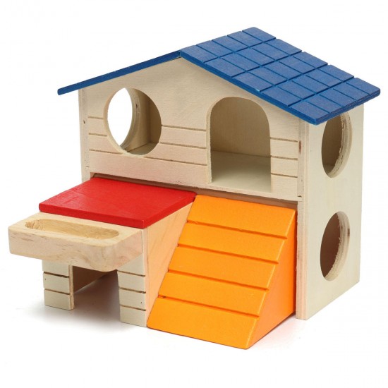 Wooden Bed House Cave Two-layer Villa for Small Animal Hamster Rat