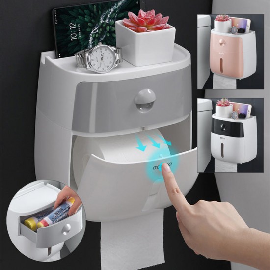 Toilet Paper Holder Wall Mounted Self Adhesive Tissue Paper Holder Box For Roll Paper Kitchen Paper Tissue Paper